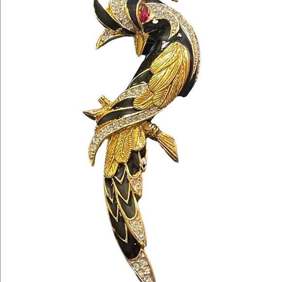 Vintage 1980s Bird of Paradise Large D orlan Crystal enameled bird brooch gold - Picture 7 of 10